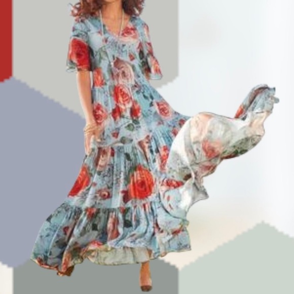 SOFT SURROUNDINGS First Blooms Porcelain Rose Maxi Dress S - Picture 4 of 9